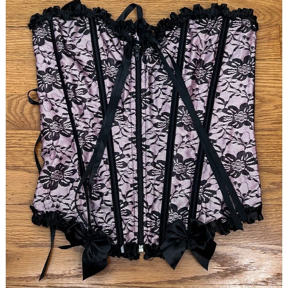 Shirley Of Hollywood Corset Silver Sequin Y2K Lace Up Whimsygoth Steam Punk M